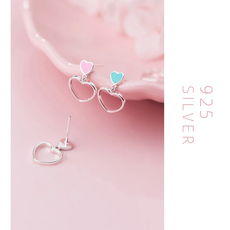 Modian 2025 New Romantic Enamel Hearts Drop Earring for Women Pure 925 Sterling Silver Dangle Earring Fashion Fine Jewelry