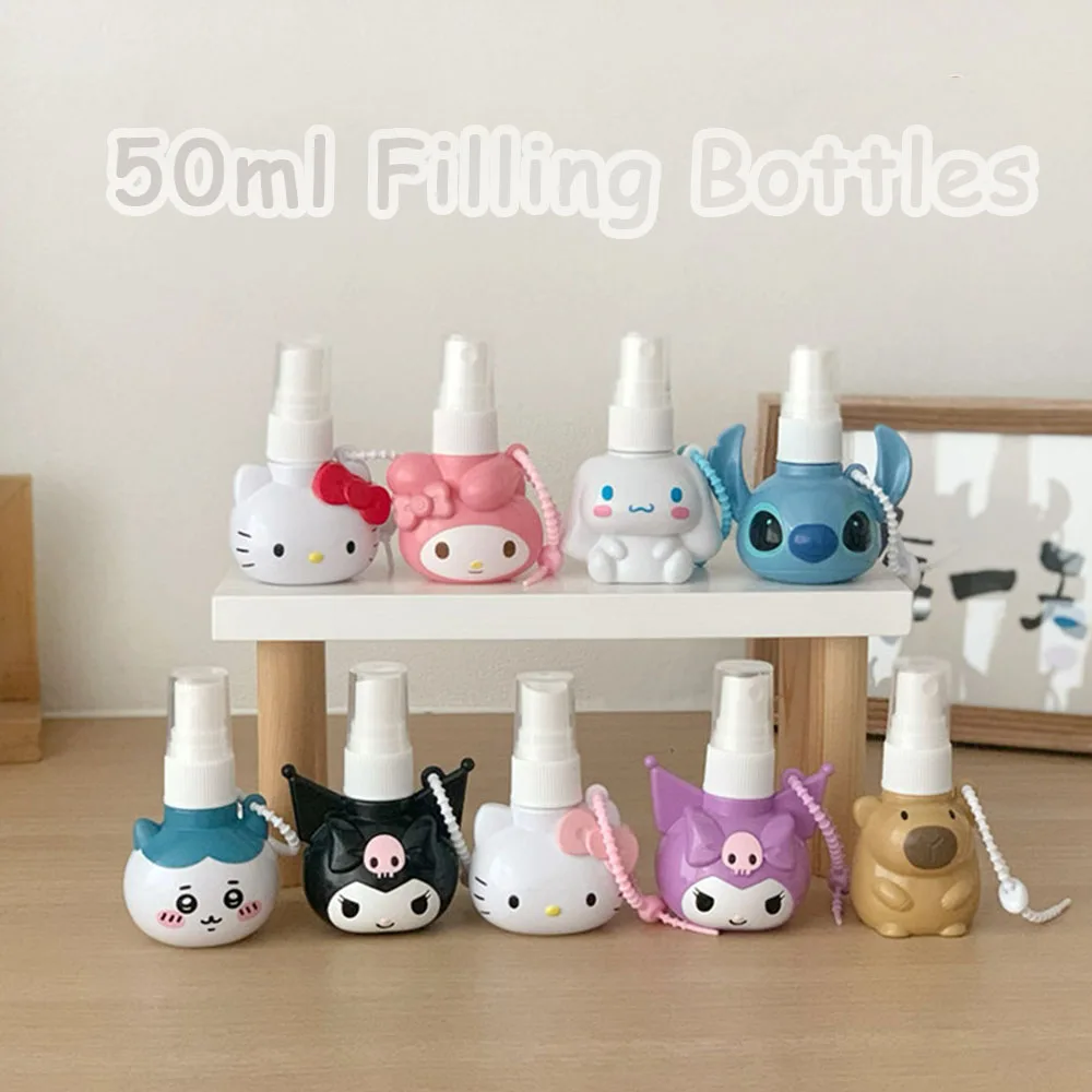 50ml Kawaii Sanrio Spray Bottle Hello Kitty Stitch Capybara Cute Travel Portable Perfume Alcohol Press Bottle