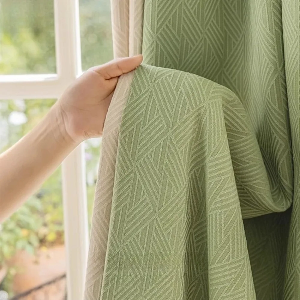 Simple Solid Color Splicing Blackout Chenille Curtains Custom Size for Living Room Bedroom Window Screen Tulle