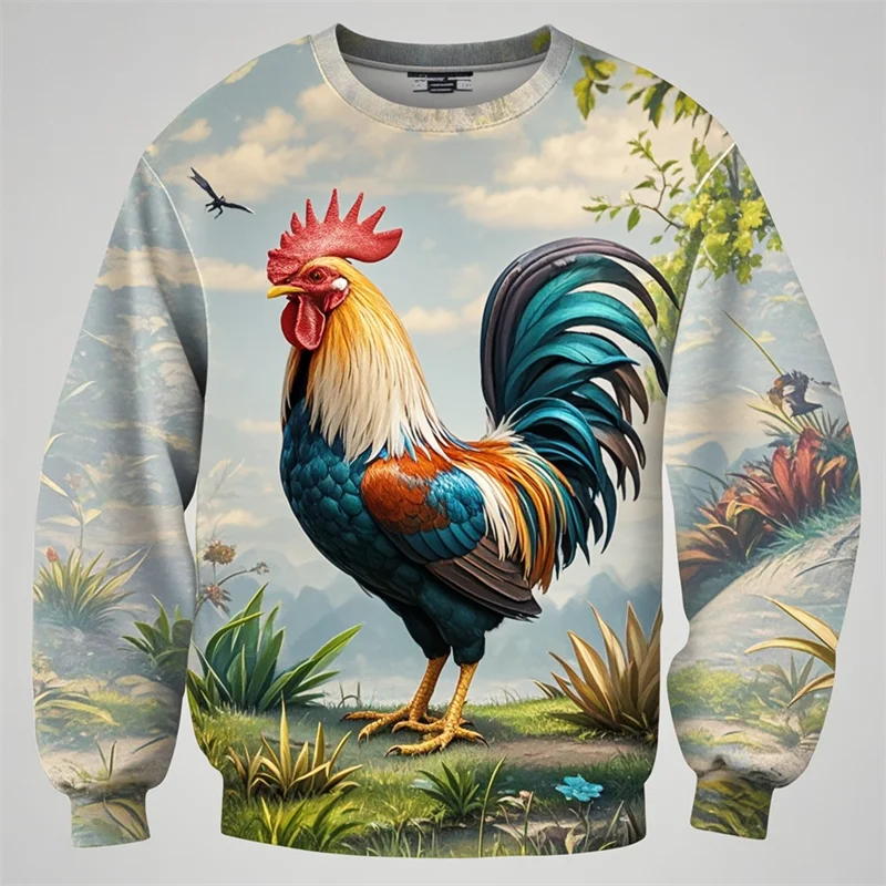 3D Print Sweatshirt For Men Women Funny Chicken Cock Graphic Oversized Round Neck Pullovers Casual Streetwear Tops Dropshipping