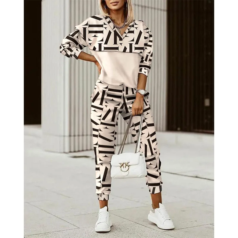 

Pants Set Two Piece Sets Women Tracksuit Letter Print Vintage Shirt Autumn Holiday Jogging Ensemble