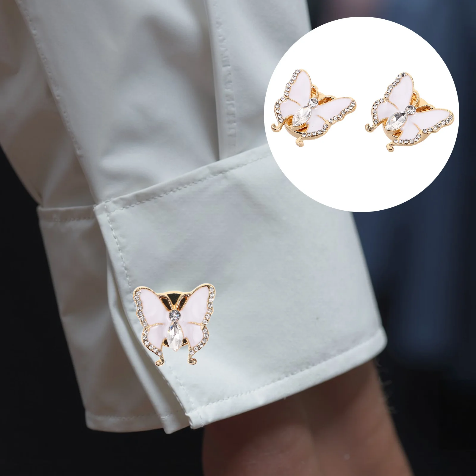 

2pcs Butterfly Rhinestone Cufflinks For Women Elegant Zinc Alloy Shirt Jewelry Crystal Button Cover Wedding Party Accessories