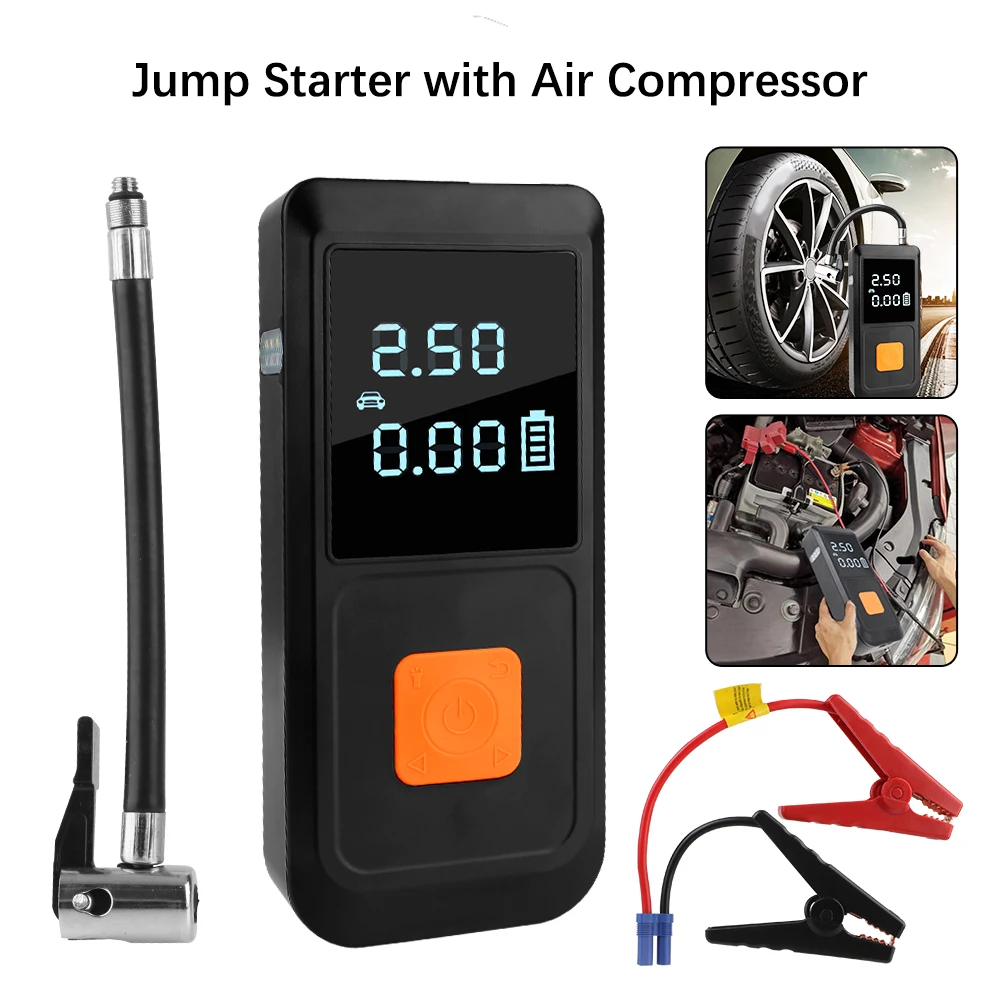 With LED Light with Air Compressor Automobile Battery Booster Power Pack Jump Starter 1000A Peaks Power Bank Tire Air Pump