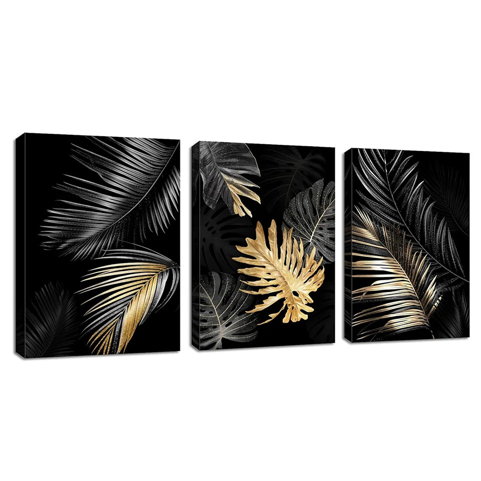 Blakc Golden leaves diamond painting Triptych new 2024 Full Square Round diamond mosaic Jewelry cross stitch landscape Home Deco