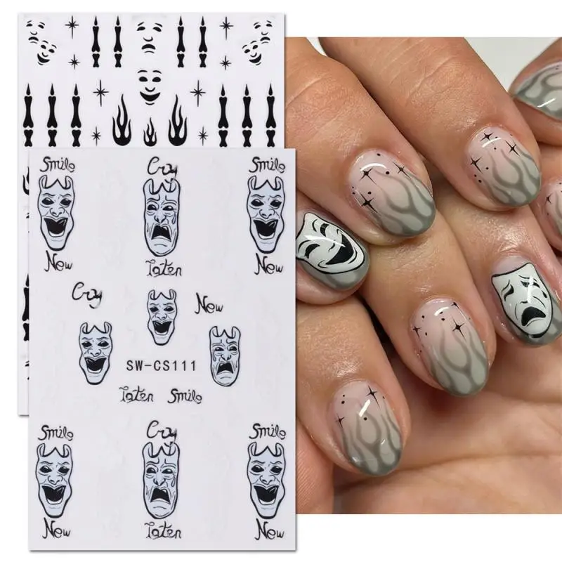 10/3/1PCS Halloween Pattern Nail Art Stickers Non-standard Abstract Mask Nail Art Streamer Nail Stickers