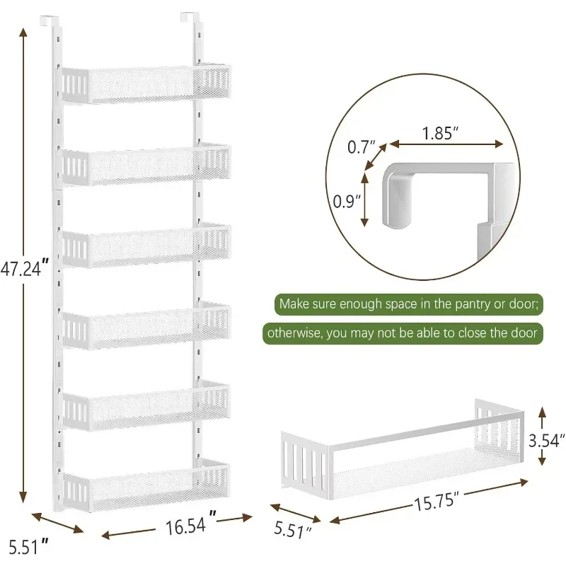 6-Tier Over The Door Pantry Organizer with Mesh Baskets, Adjustable & Stable Hanging Spice Rack for Kitchen, Bathroom, Bedroom