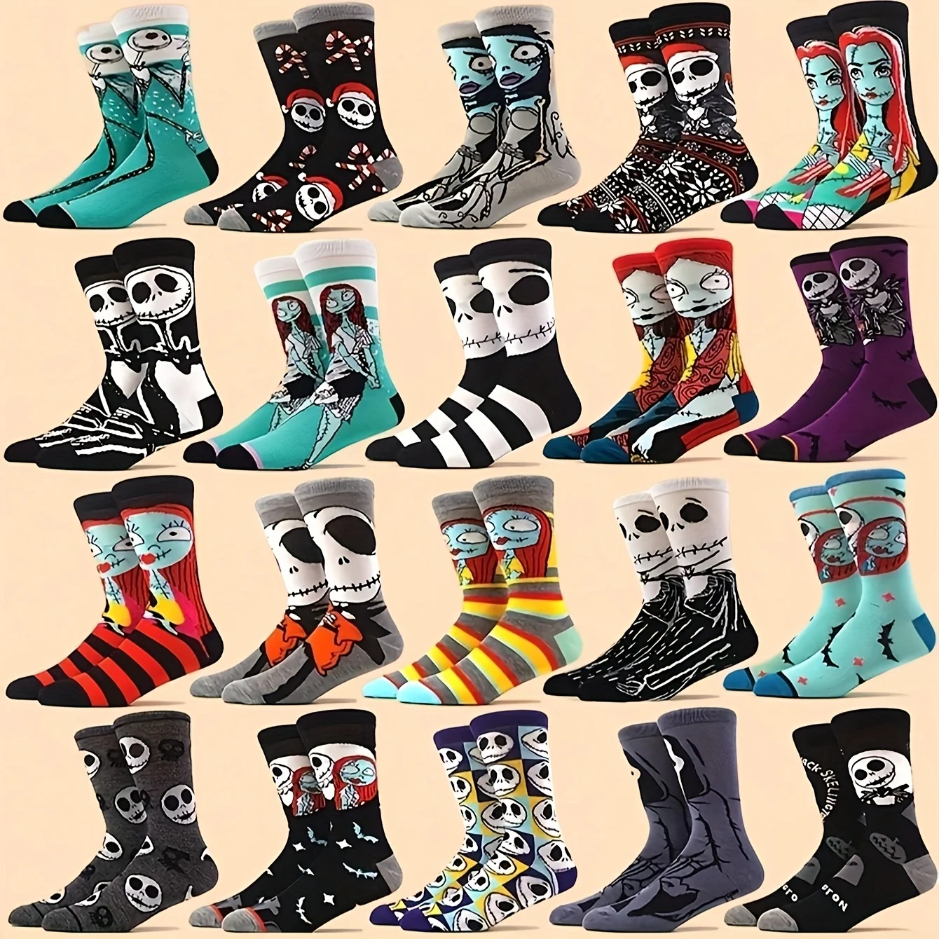 

Disney 5 Pairs Of Women's Cartoon "Christmas Eve Scar" Jack Sally Series Pattern Versatile Fashion Halloween Funny Socks