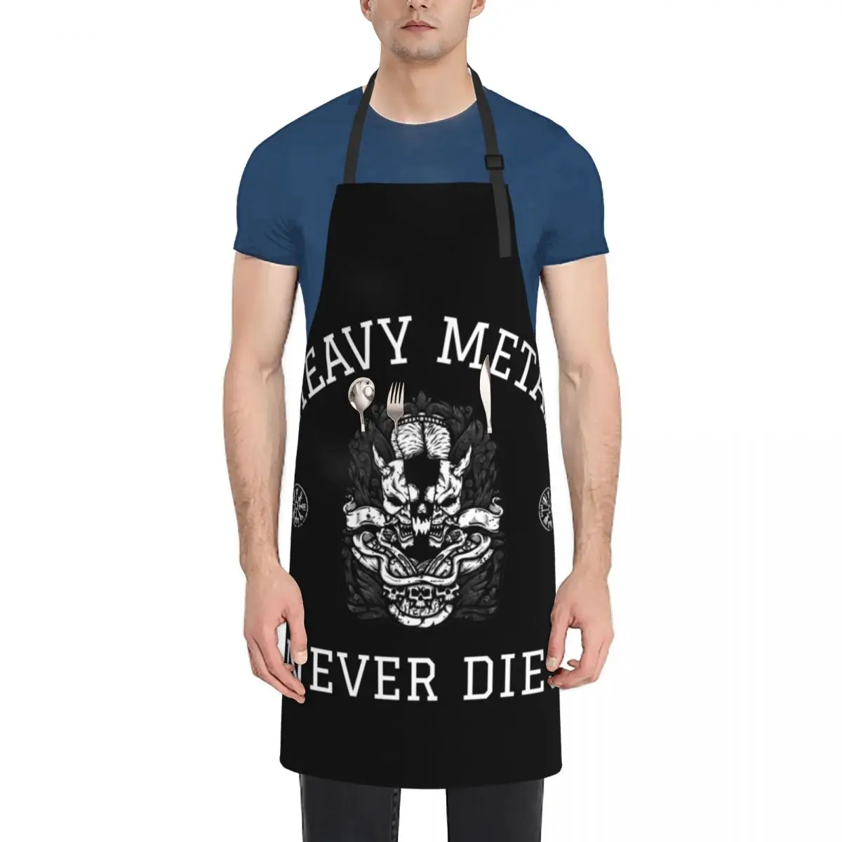 

Metal Never Dies varsity Apron Kitchen Supplies Idea Goods Home And Kitchen for women with pocket chef for man Apron