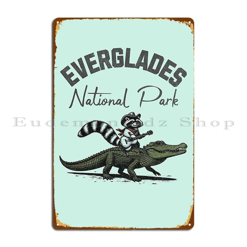 Alligator And Raccoon Everglades National Park Metal Plaque Garage Plaques Home Plaques Printing Tin Sign Poster