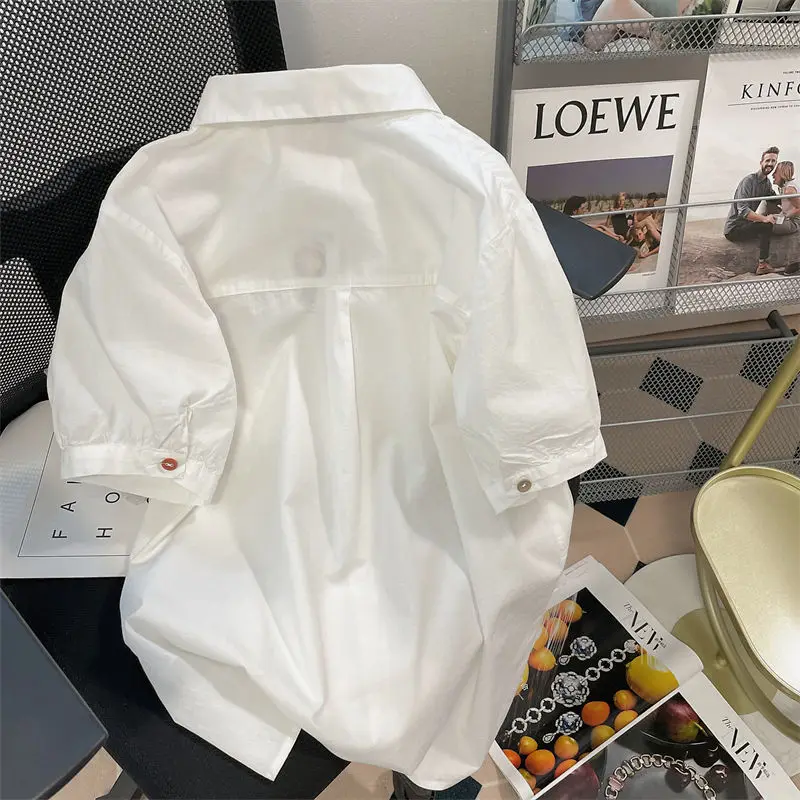 Solid Blouses All-match Office Lady New Short Sleeve Shirts Ladies Cute White Undercoat Interior Lapping 2024 Women\'s Clothing