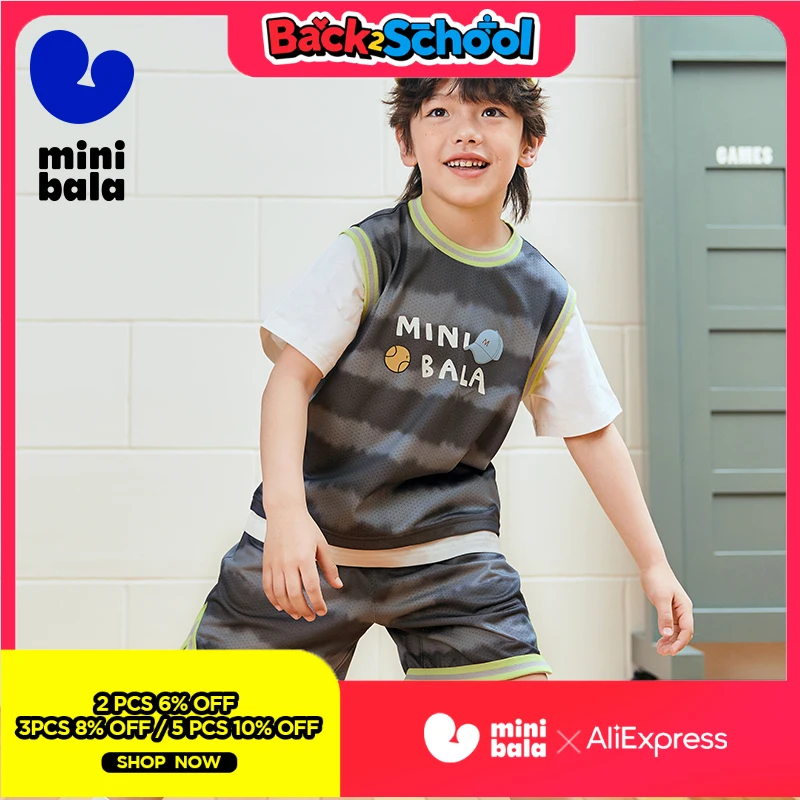 

Миниатюрная быстросохнущая сетчатая футболка и шорты для мальчиков Bala, дышащий комплект из двух предметов, лето 2025 г., для активных мальчиков