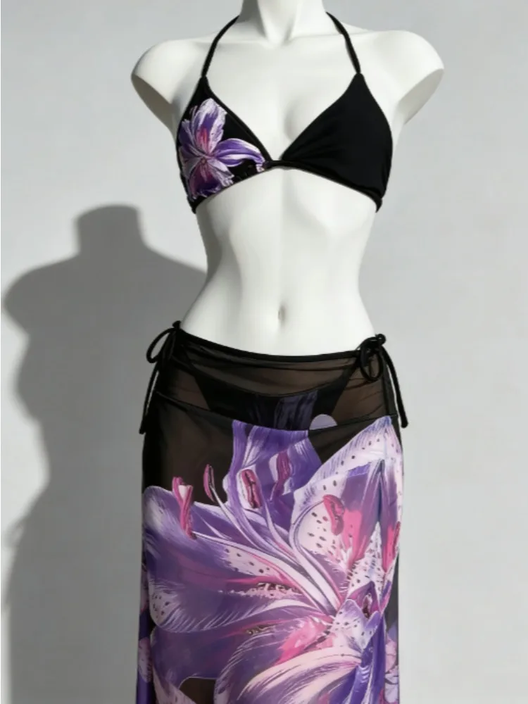 

Sexy Floral Print Bikini Set Ladies Push Up Padded Halter Neck Adjustable Straps Quick Dry Swimwear Summer Vacation Style 2026