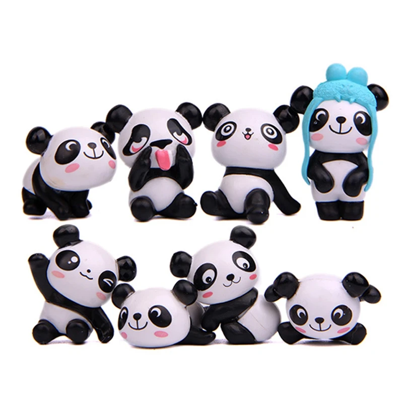 8 sztuk zestaw śliczne figurka Mini Panda miniaturowe lalki sukulenty akcesoria do dekoracji Panda figurki