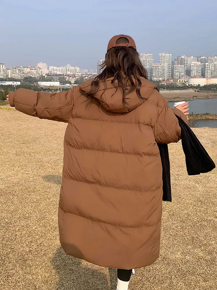 Chaqueta con capucha de plumón de pato blanco para mujer, chaqueta gruesa y cálida, ropa de abrigo de longitud media, moda de invierno, ropa femenina