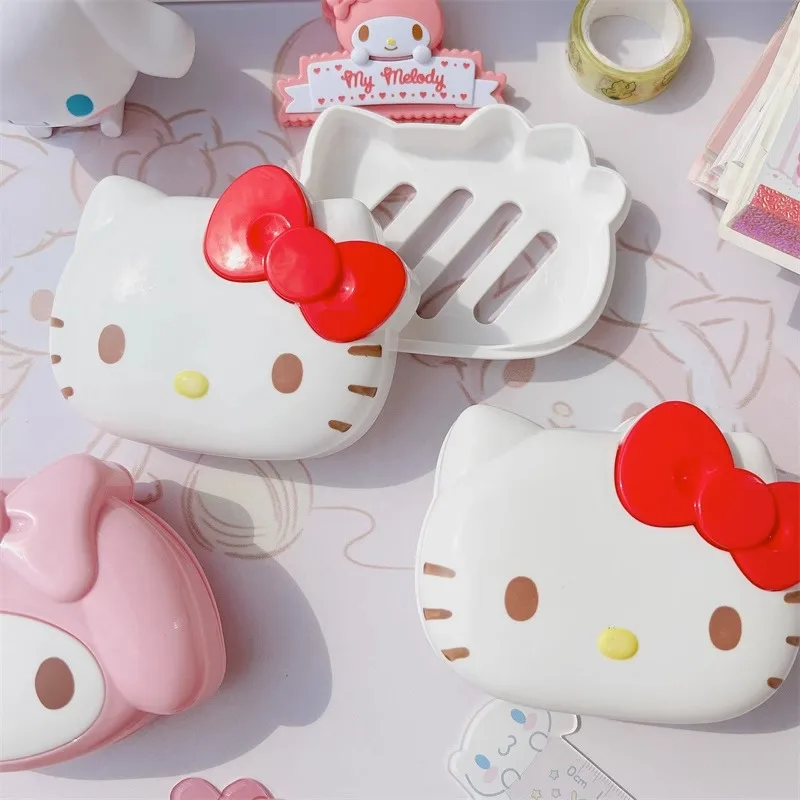 Kawaii Sanrio My Melody Soap Box Cartoon Hello Kitty Soap Box Household Bathroom Sink with Cover Drain Laundry Soap Frame