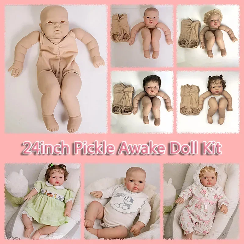 Kit de muñeco realista en blanco, 24 pulgadas, Pickle Awake, ya pintado/no pintado, piezas de muñeca DIY realistas con cuerpo y ojo de tela