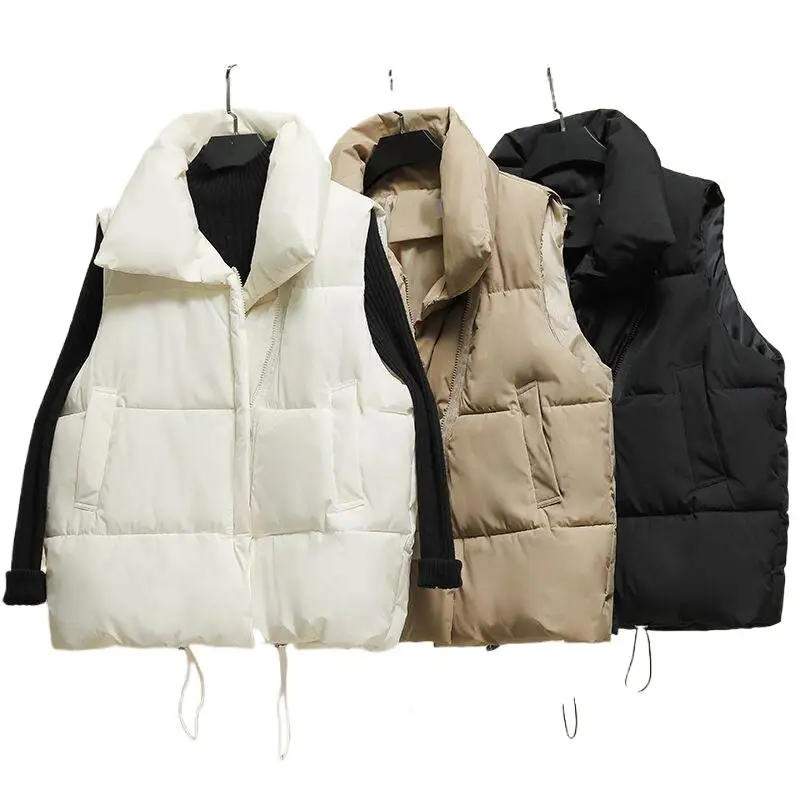 

Harajuku Streetwear Trend Sleeveless Jacket 2024 New Solid Color Versatile Casual Loose Standing Collar Warm Down Cotton Vest