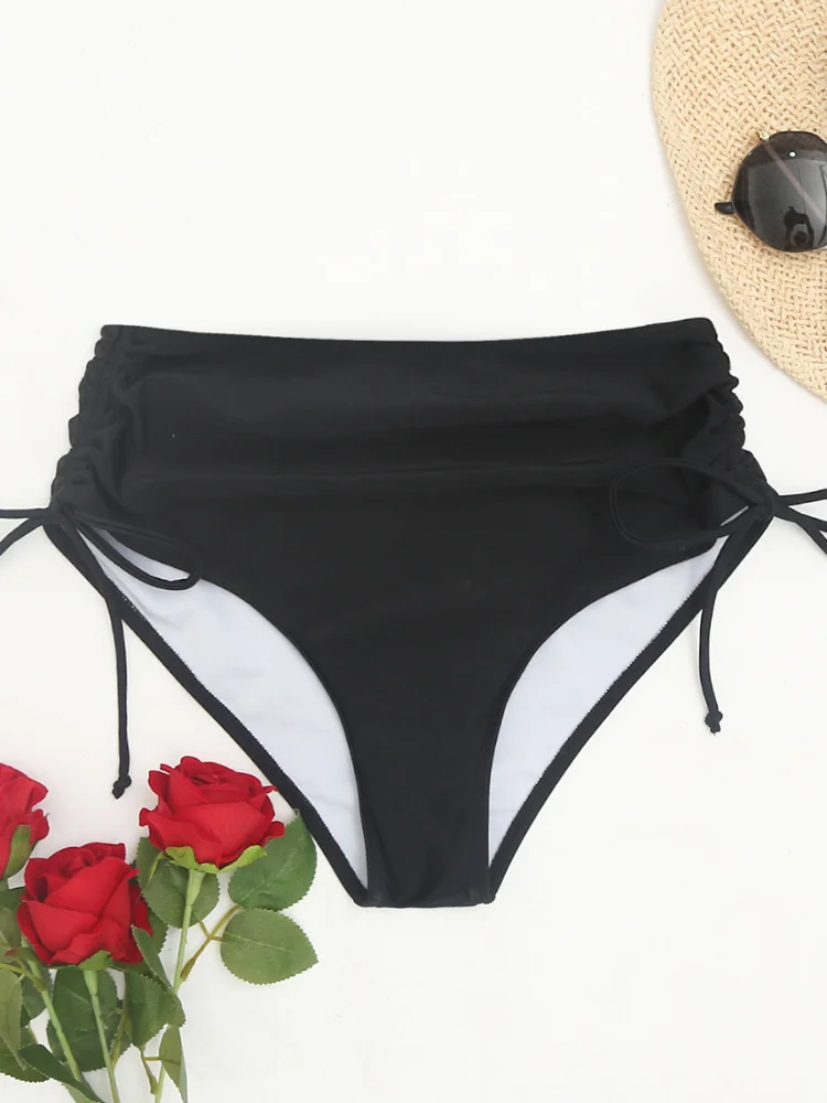 Swimsuit Woman 2023 Solid Color Drawstring Pleated Versatile High Waisted Shorts Swimming Trunks Versatile Style Swimwear