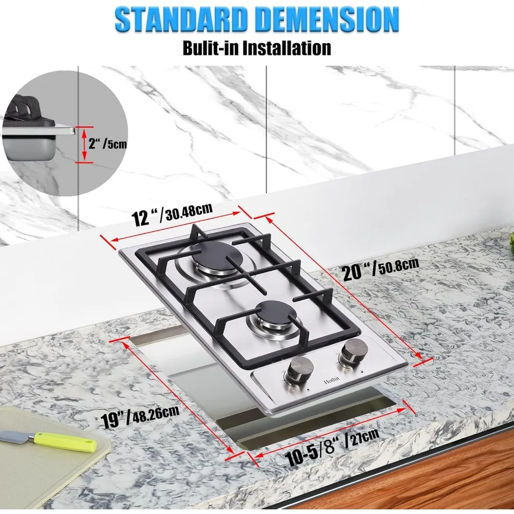 2 Burner Propane Gas Cooktop, 12