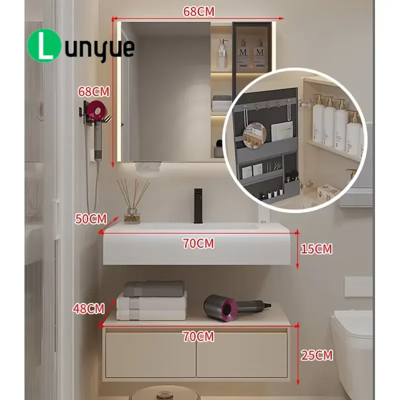 Luxury Modern Solid Wood Quartz Stone Bathroom Vanity Wall Mounted Smart Mirror Sink Cabinet For Hotel Villa Apartment