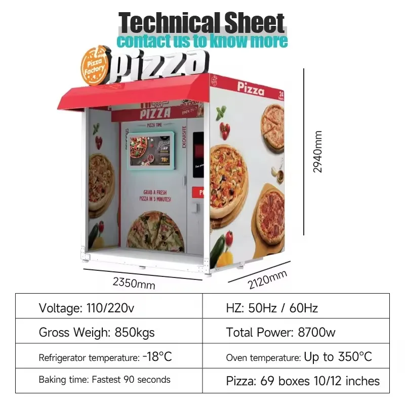 Customized Smart Pizza Vending Machine QR Code Touchscreen Multiple Payment Options Cloud-Based Management-Remote Monitoring