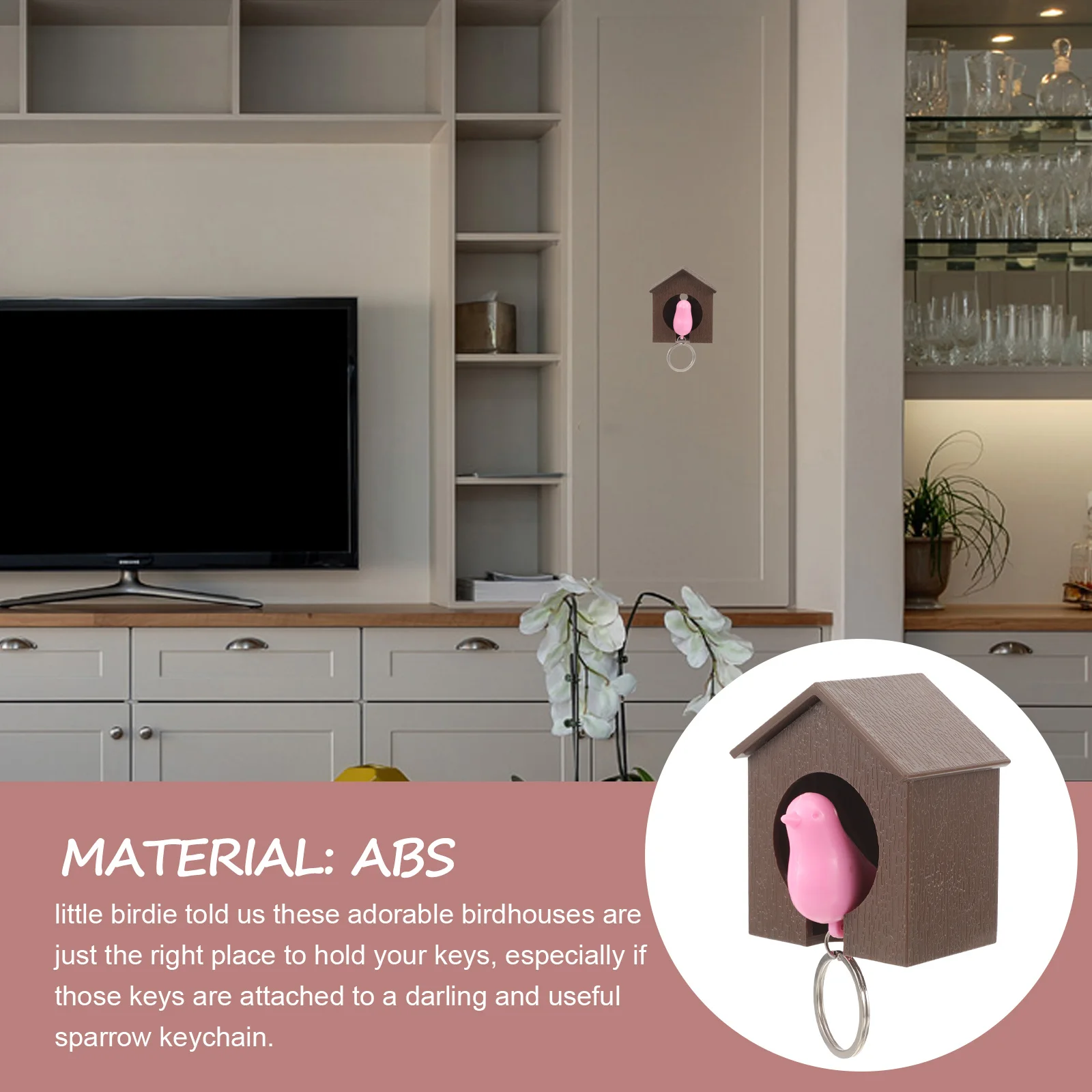 

Birdhouse Key Ring Brown Pink ABS Adorable Sparrow Keychain Whistle Key Holder Alarm for School Keychain