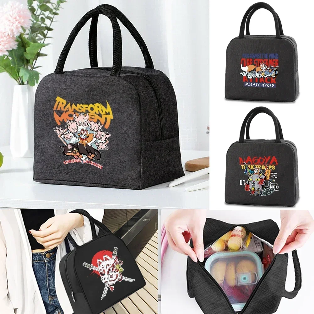 

Lunch Bag Cooler Handbag Lunch Box Picnic Portable Canvas Tote Packet Mask Print Food Insulated Thermal Bags for Women Kids