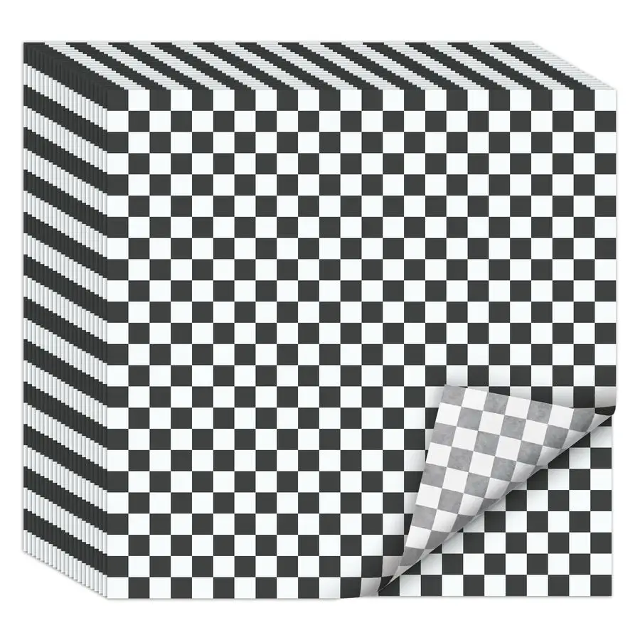 

Бумага для деликатесов, устойчивая к жиру, 12x12 дюймов, предварительно нарезанные листы для еды на вынос, барбекю, пикников, вечеринок, 1000 шт., черно-белая клетка