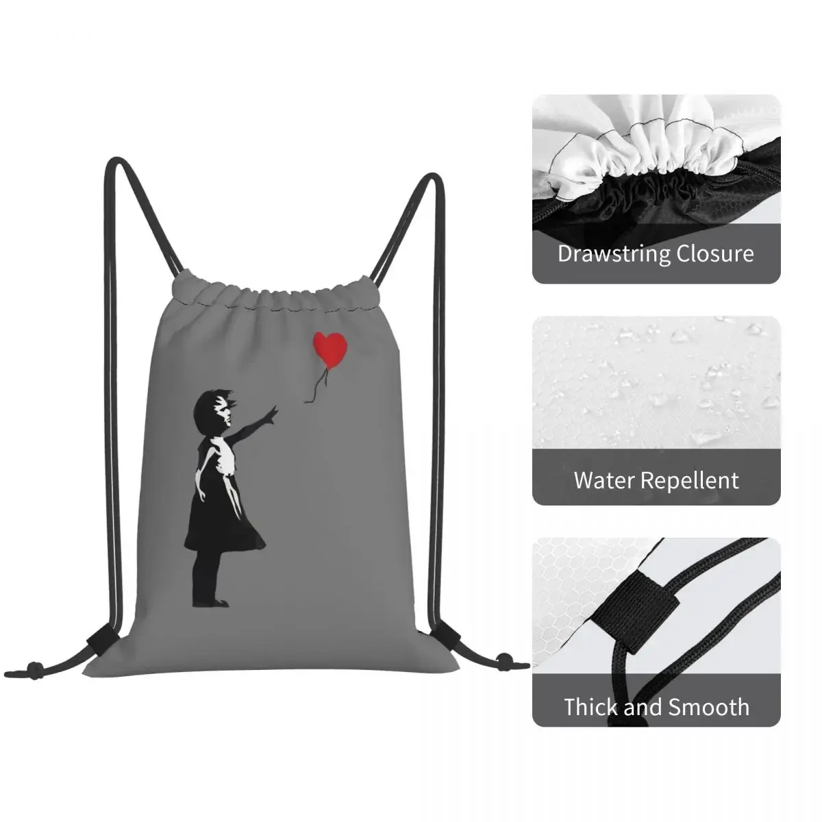 Banksy - Girl With Balloon Backpacks Portable Drawstring Bags Sports Bag Book Bags for Man Woman Students