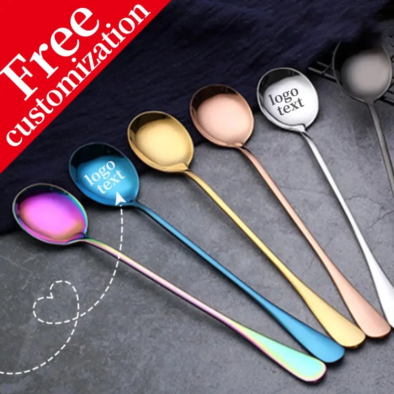 Coffee Spoon with Free Custom Logo and Name, Multicolor SS Spoon, Dinner Spoon, Soup, Drink, Ice Cream, Dessert Spoon