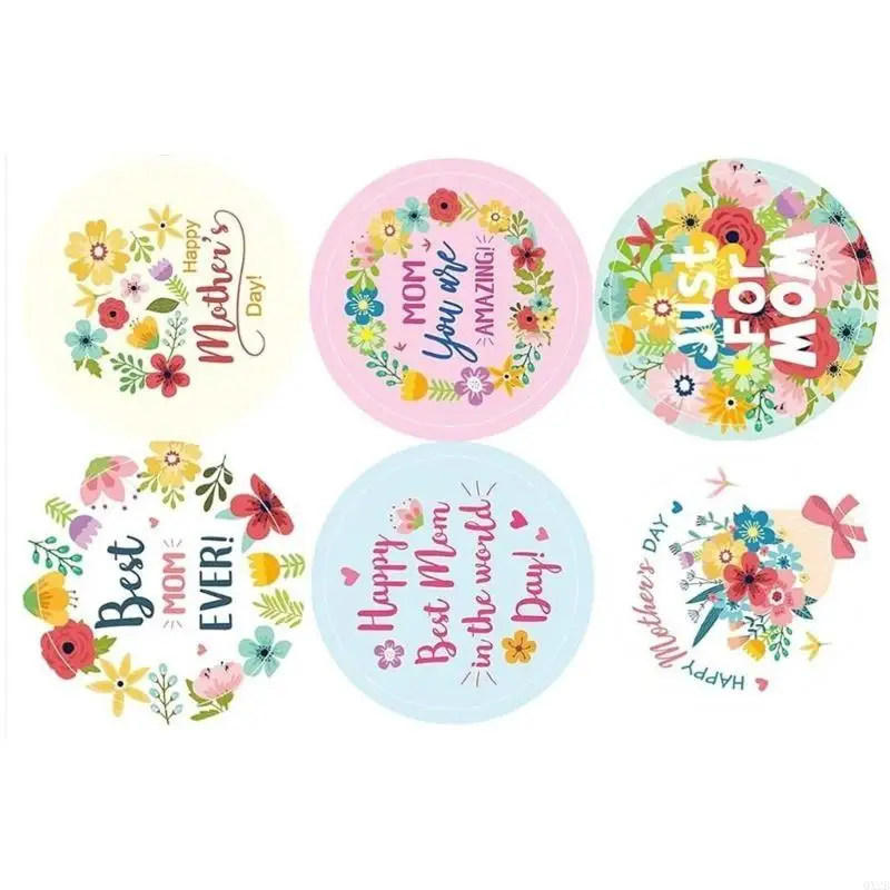 500PCS Flower Sticker 1Inch Happy Mother's Day Sticker Adhesive Wrapping Label For Seal Envelope Card Box Packaging