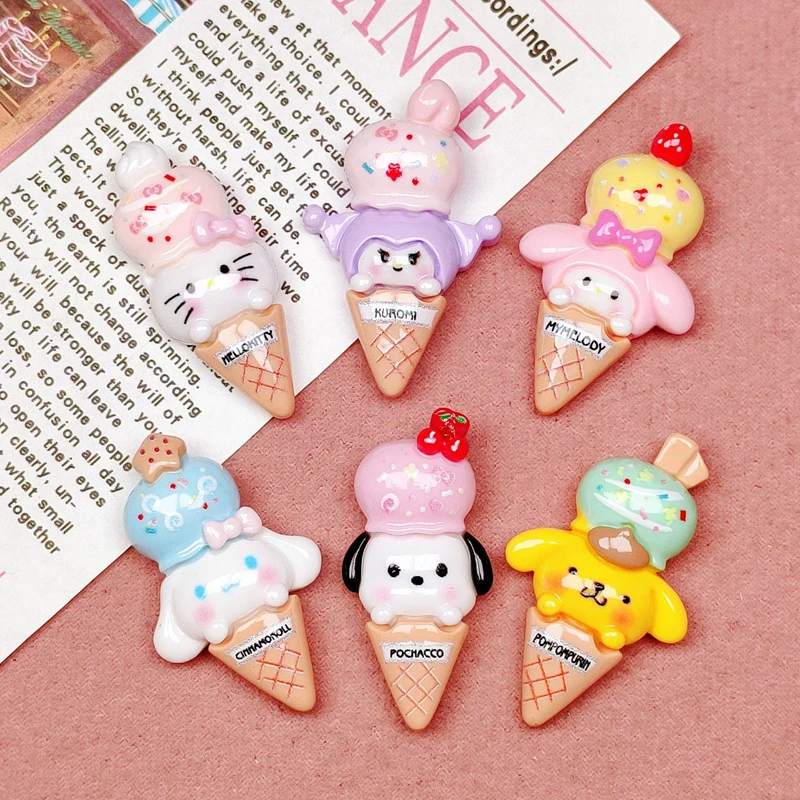 Animal dos desenhos animados Ice Cream Bolo Estilo Hairpin, Pingente Scrapbook Craft, DIY Miniature Ornamento Acessórios, Resina Bonito, 10 Pcs