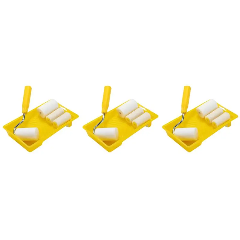 A98E-18Pcs Mini Foam Paint Roller Painting Decorating Kit 2 Inch Small Paint Roller Tray Set For Wall Painting Repair Brush