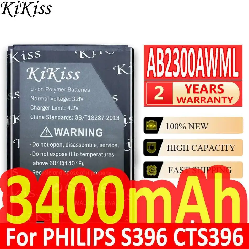 

3400Mah Long-Lasting Performance AB2300AWML For Philips Xenium S396 CTS396 Mobile Phone Battery
