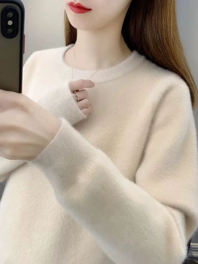 

Thiened round Ne Mink Sweater Women's Overhead Knitted irt Inner Wear Autumn Winter New Sle Commute Loose Fit Long Sl...