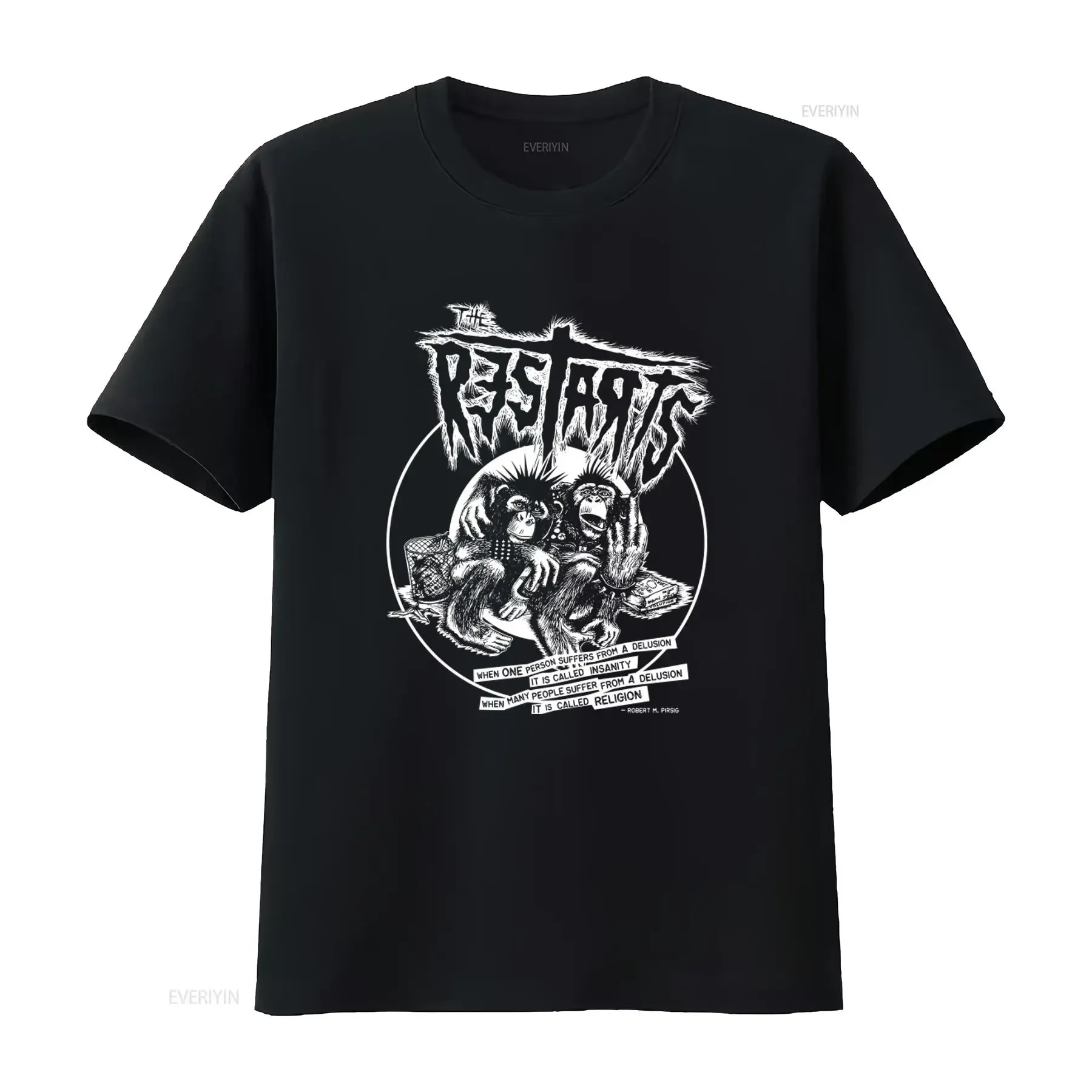 THE RESTARTS T Shirt Band Hardcore Anarcho Punk Rock Print with Monkey Design and Thought Provoking Quote vintage Washed