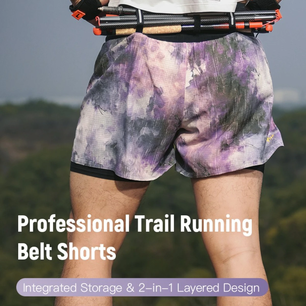 AONIJIE FM5257 Men Running Shorts with Waist Pack Quick Dry Marathon 2 in 1 Compression Shorts Breathable Trail Racing Gym Pants