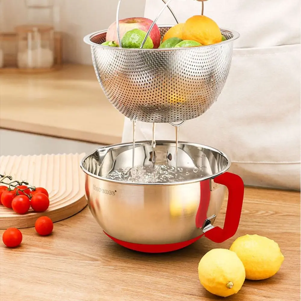 

Многофункциональная миска для смешивания из нержавеющей стали, масштабированная нескользящая миска для взбивания яиц с крышкой, тазик для салата, подготовка еды