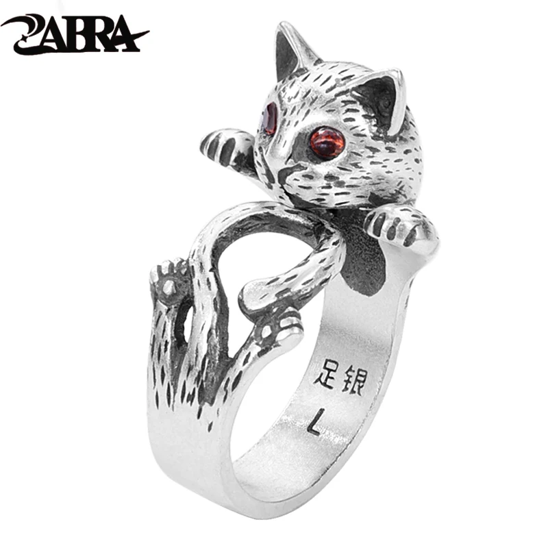 ZABRA 990 Sterling Silver Cat Ring for Men and Women, Ancient French Niche Tail Ring, Open Ring, New Style