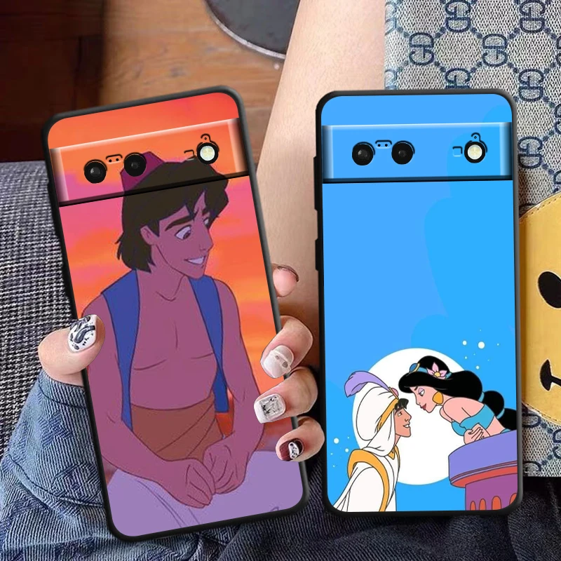 Disney Aladdin Phone Case For Google Pixel 9 8 7 Pro 6 Pro 6A 5A 5 4 4A XL 5G Black Soft Fundas Cover