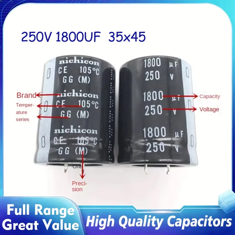 1PCS-20PCS New Original 250V1800UF 35X45 Nichicon Electrolytic Capacitor 1800UF 250V 35*45mm GG 105 degrees