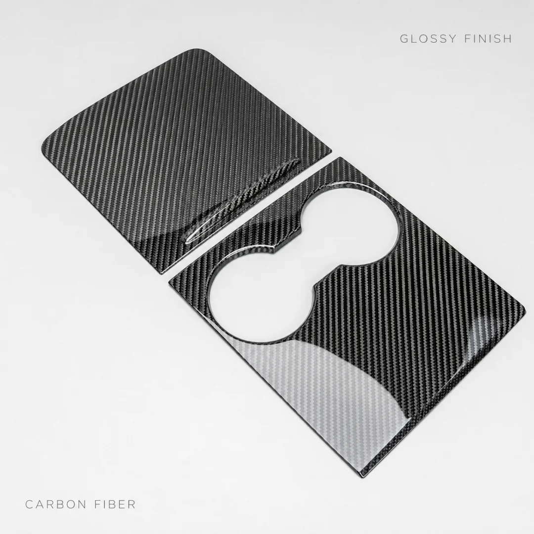 For Tesla Model 3 / Model Y Older Version Dry Carbon Fiber Center Console Storage Cover 2 PCS (No Card Slot), Glossy/Matte
