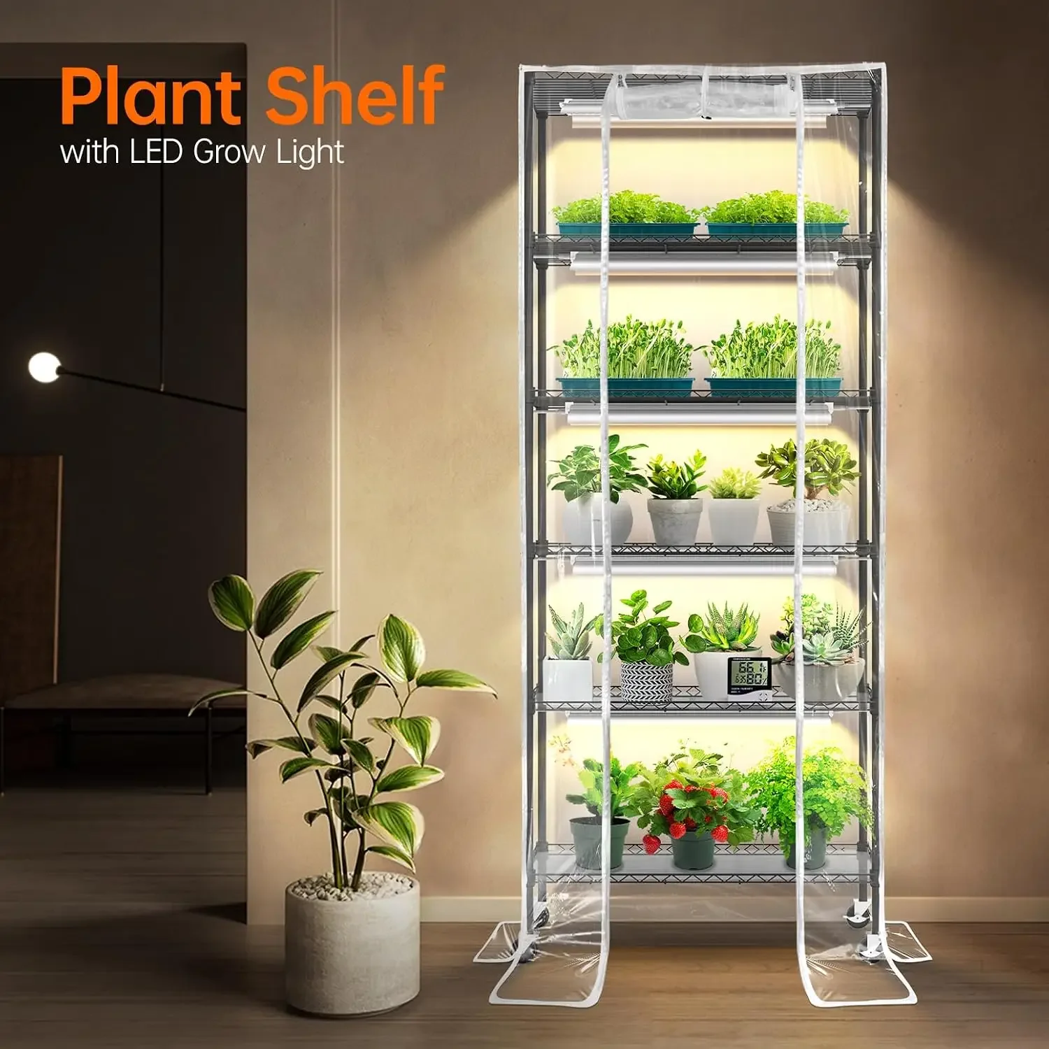 USA Stock6-Tier Indoor Greenhouse with Grow Light, 29.5x13.8x71in | Indoor Greenhouse, 5-Pack Full Spectrum Plant Lights, 150W T