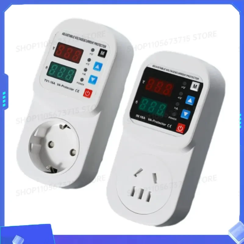 for Self Resetting Over Voltage Current Under Voltage Protector Socket AC 220V 110V Adjustable 16A Surge Protector EU Plug