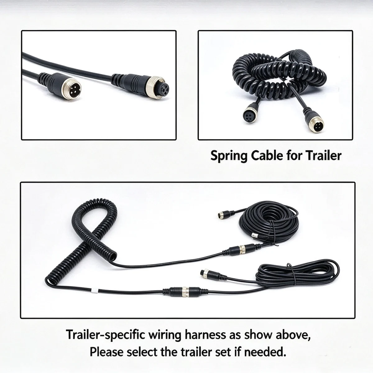 4Pin Aviation Head Coiled Spring Cable Extension Video Backup Camera Cable for Bus Turck Van Lorry RV Monitor 5/8/10M