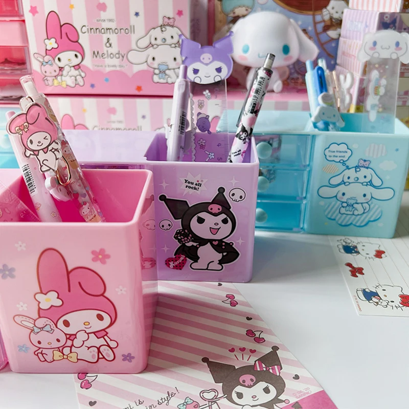 Sanrio Kuromi pudełko na długopisy Cartoon Cinnamoroll wielowarstwowe szuflady o dużej pojemności wielofunkcyjne pudełko do przechowywania na biurko prezent dla dziewczyny