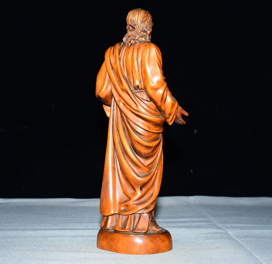 8"Old Boxwood Jesus Christianity cross Worship Hall Town house Exorcism Study Amass wealth Ornaments view 2