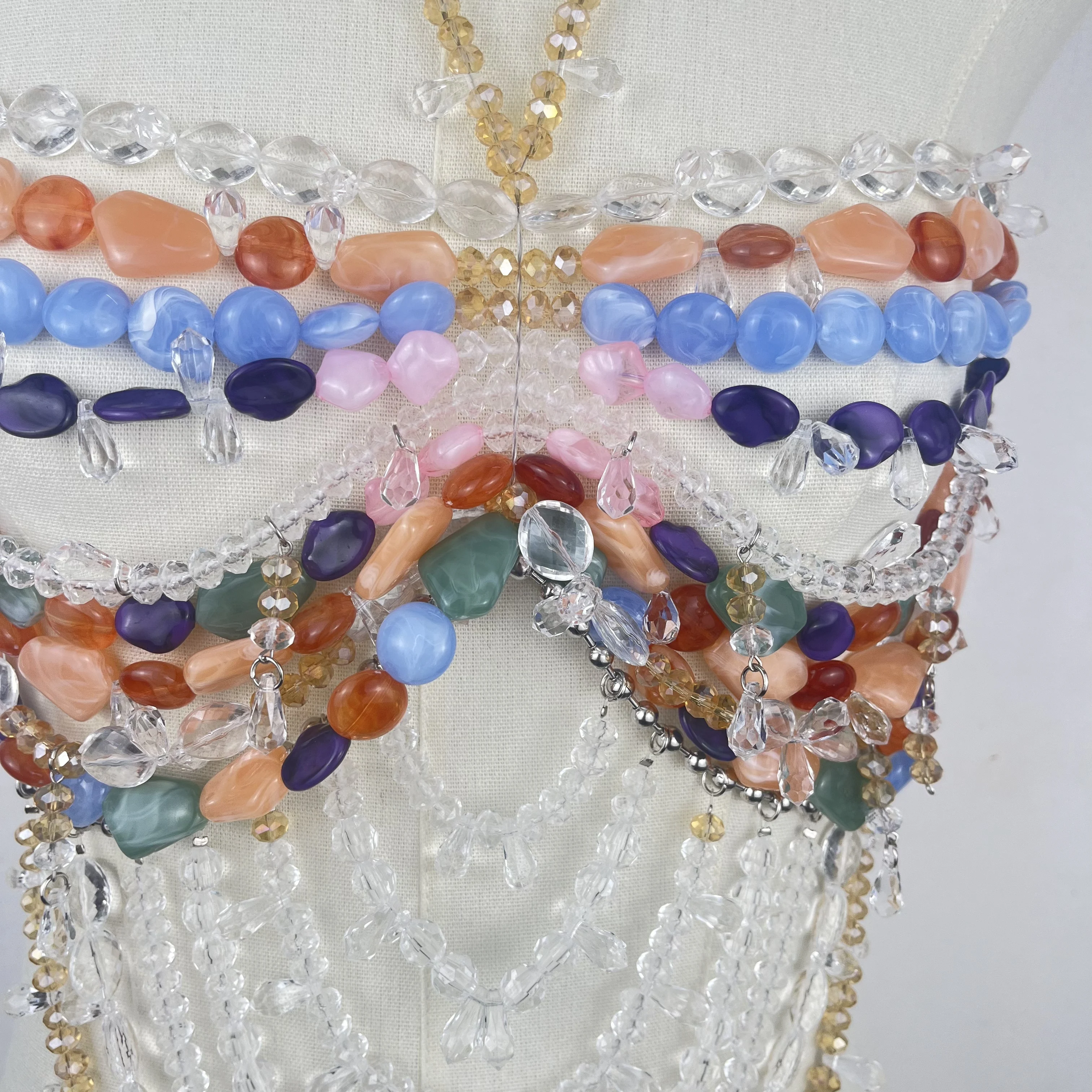 New Handmade Colorful Gemstone Neck Sexy Backless Neck Small Undershirt Spicy Girl Multi-Layer Chest Chain Romantic Undershirt