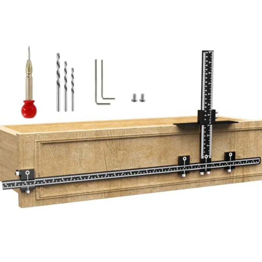 

Extended Cabinet Hardware Jig Kit 32-inch and 16-inch Detachable MAX Cabinet Handle Jig with Auto Center Punch Aluminium Alloy