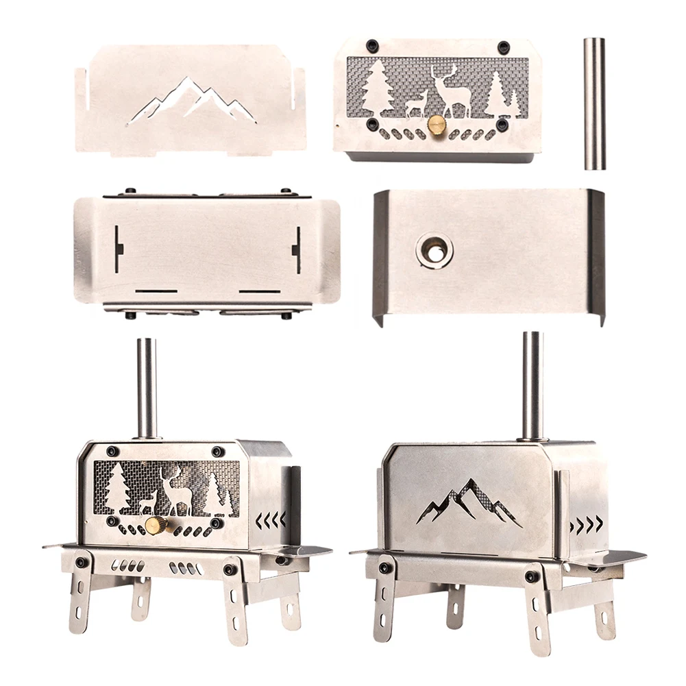Mini Outdoor Firewood Stove with Chimney Aromatherapy Holder Stainless Steel Camping Wood Stove for Backpacking Fishing